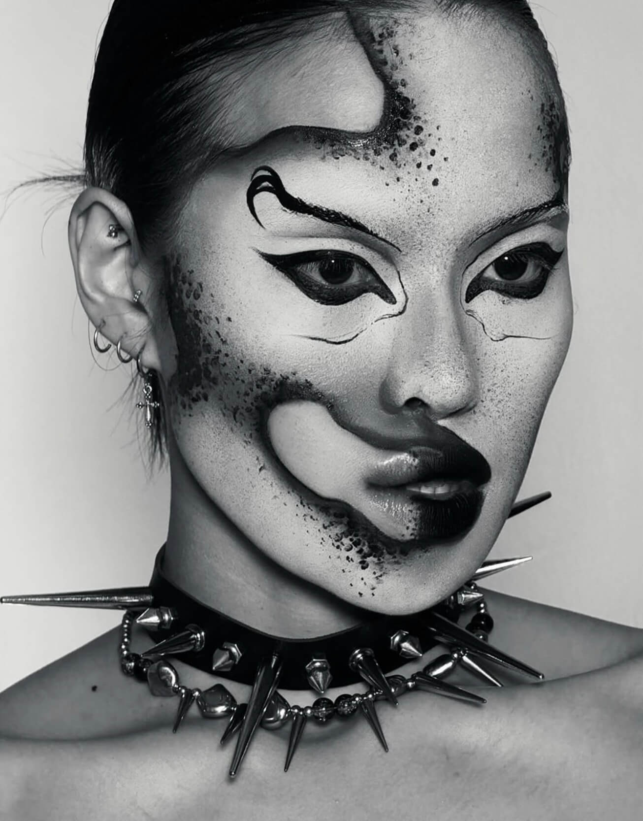 Black and white editorial makeup portrait